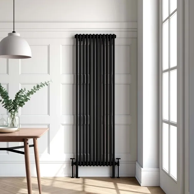 Athens Matt Black Double Column Vertical Traditional Radiator 1800x560mm