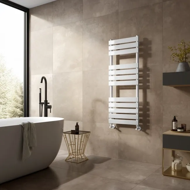 Santorini White Flat Panel Heated Towel Rail 1200x450mm