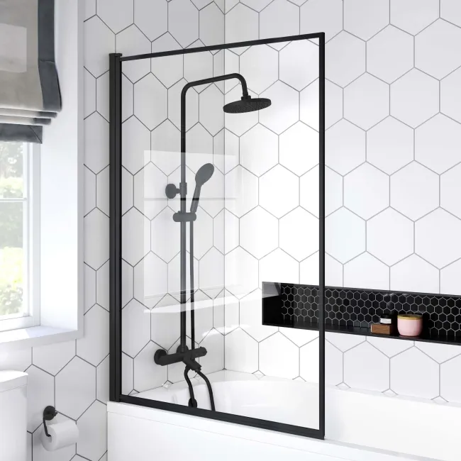 Zurich Easy Clean Matt Black Framed Bath Screen - 1000mm