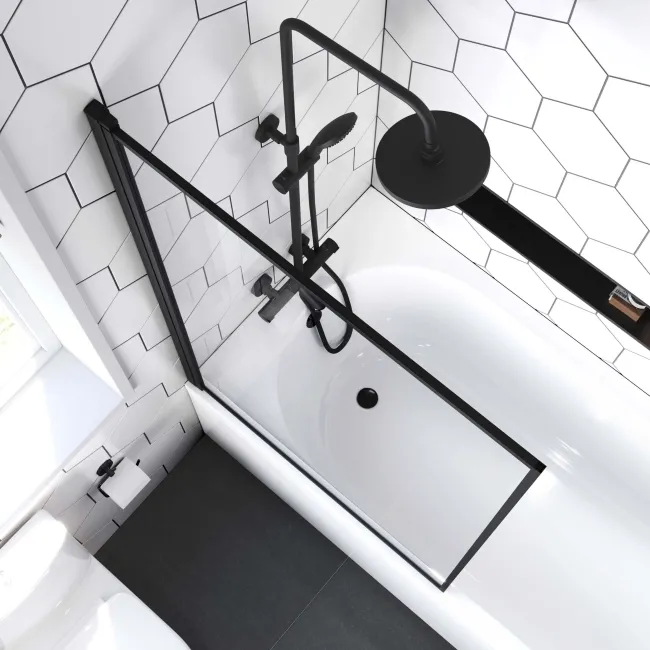 Zurich Easy Clean Matt Black Framed Bath Screen - 1000mm