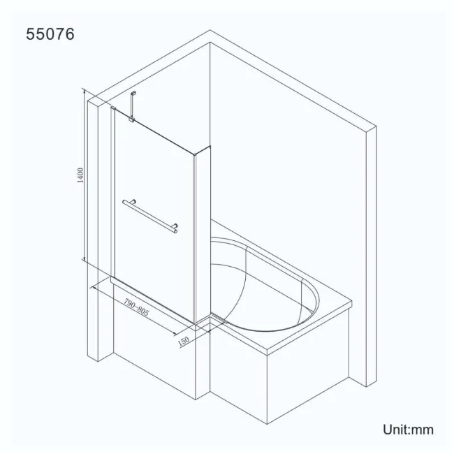 4mm L Shaped Fixed Bath Screen with Towel Rail