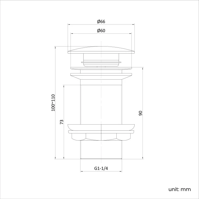 Matt Black Dome Top Pop Up Basin Waste - Unslotted
