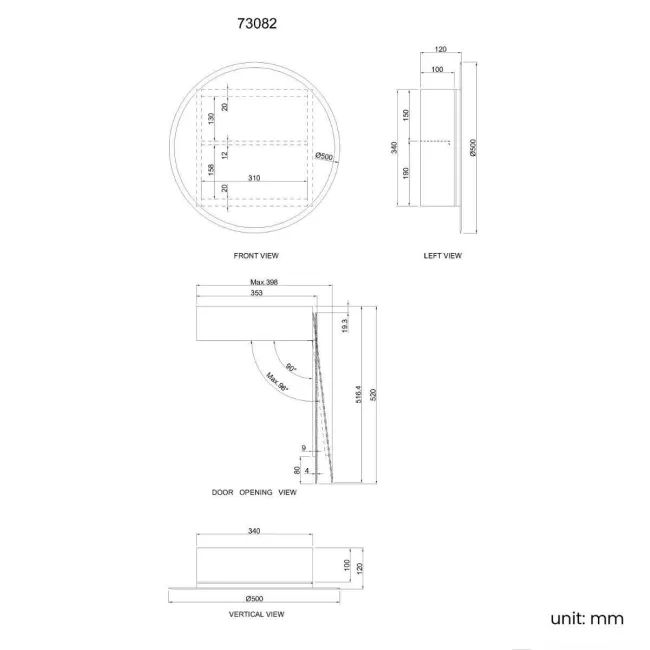 Harper Round Stainless Steel Mirror Cabinet 500mm