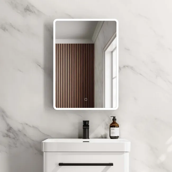 Aurora Matt Black Illuminated LED Mirror Cabinet 700x500mm