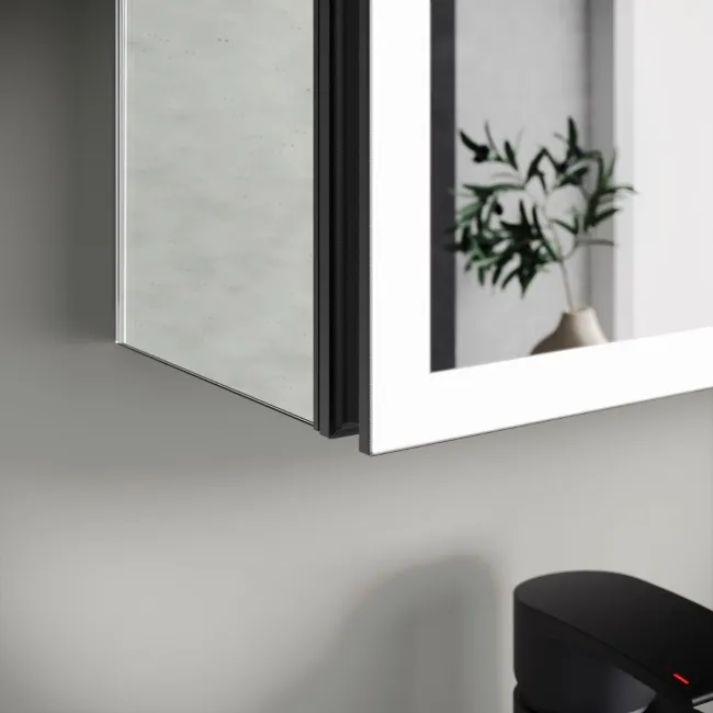 Esme Matt Black Illuminated LED Recessed Mirror Cabinet 700x500mm