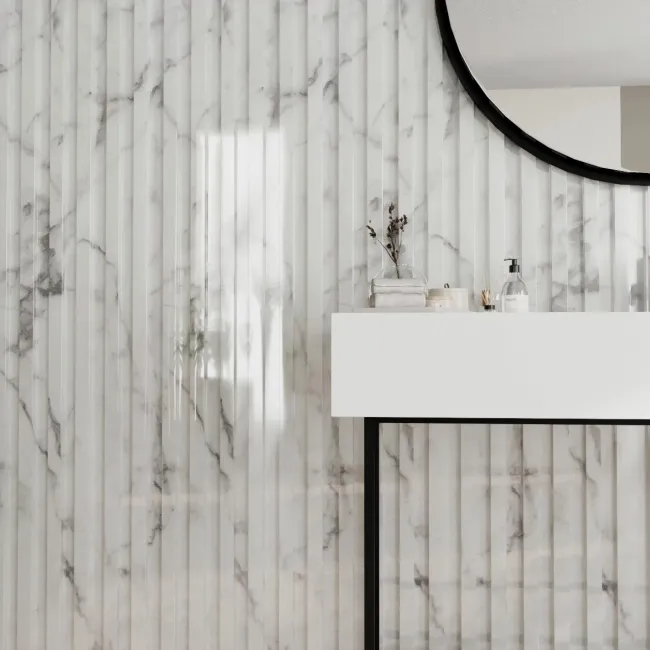 Trepanel Aqua 3D® Waterproof White Marble Slat Wall Panel 3 Pack (Covers 0.87 SQM)