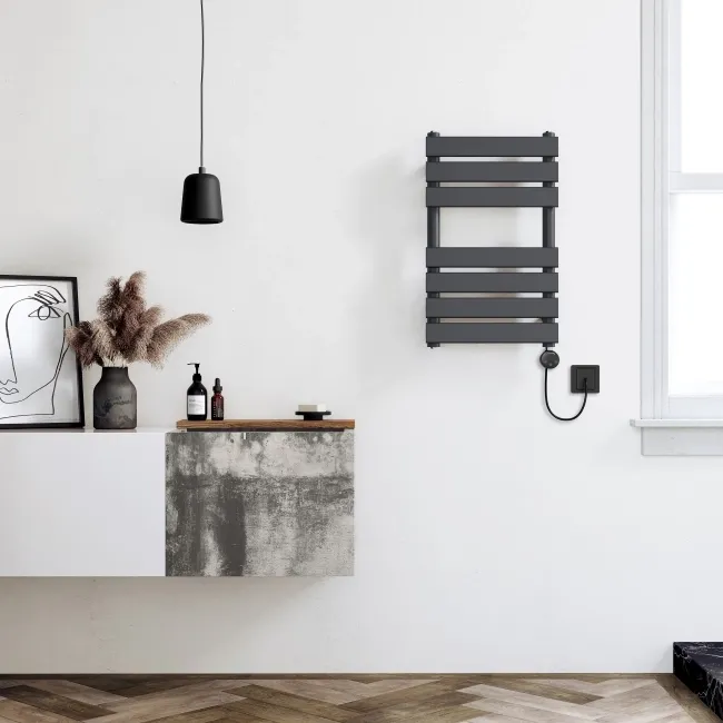 Santorini Electric Anthracite Flat Panel Heated Towel Rail 650x400mm