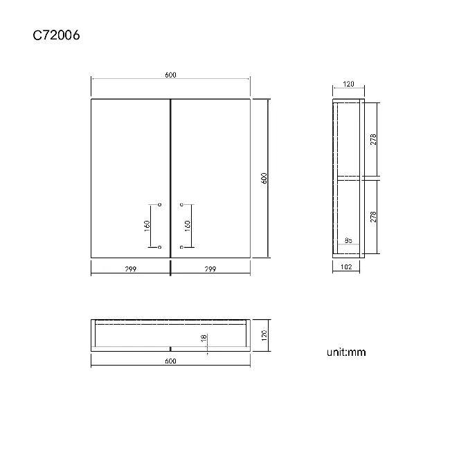 White Wall Hung Cabinet 600x600mm - Black Accents