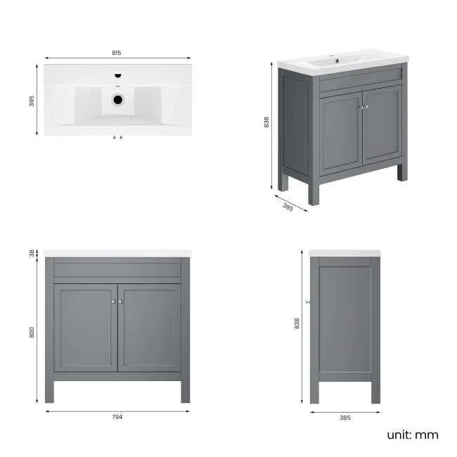 Bermuda Dove Grey Basin Vanity 800mm