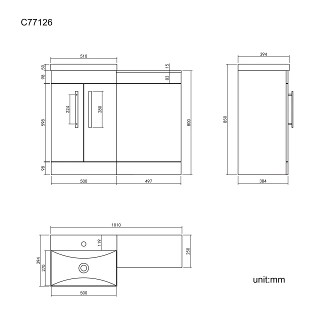 Avon Gloss White Basin Vanity and Back To Wall Unit 1000mm
