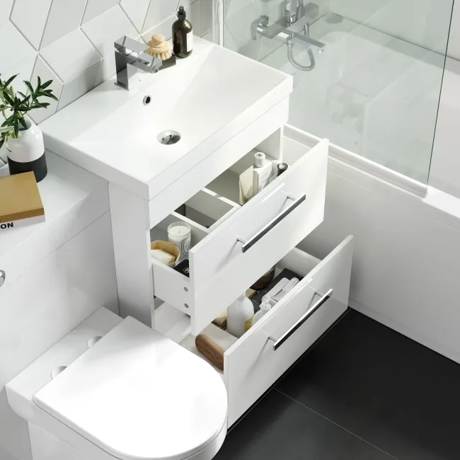 Avon Gloss White Combination Basin Drawer and Miami Toilet 1100mm