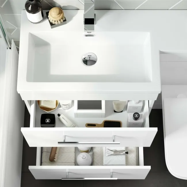 Avon Gloss White Combination Basin Drawer and Atlanta Toilet 1100mm - Left Handed