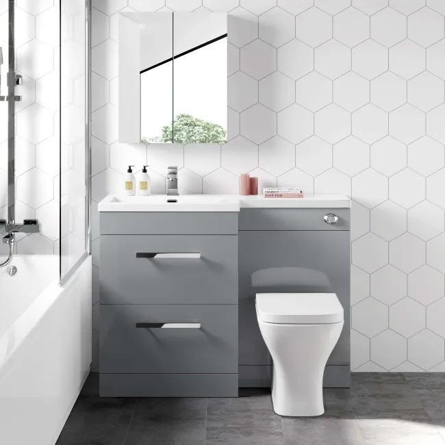 Avon Stone Grey Combination Basin Drawer and Atlanta Toilet 1100mm - Left Handed