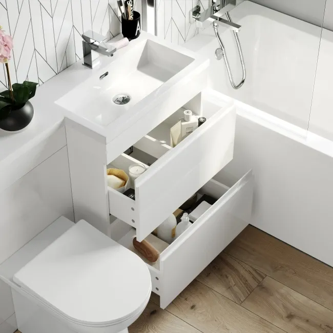 Trent Gloss White Combination Basin Drawer and Aruba Toilet 1100mm - Right Handed