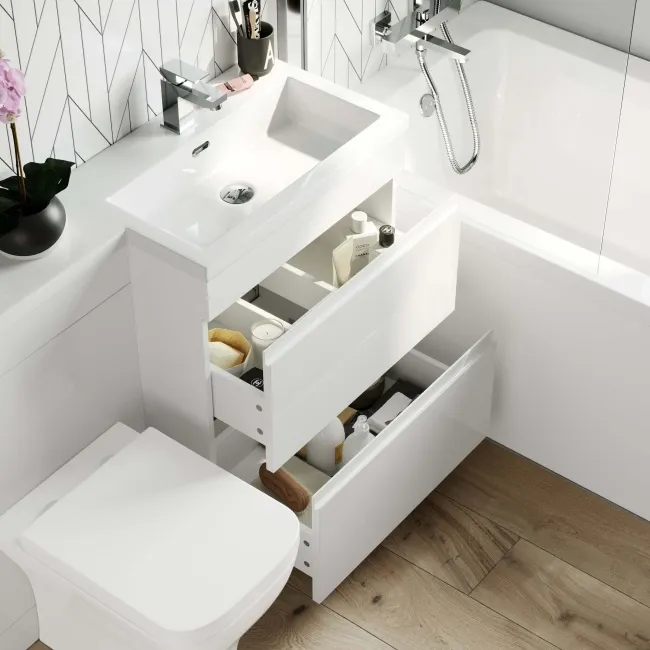 Trent Gloss White Combination Basin Drawer and Atlanta Toilet 1100mm - Right Handed