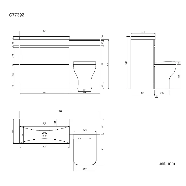 Trent Stone Grey Combination Basin Drawer and Atlanta Toilet 1300mm