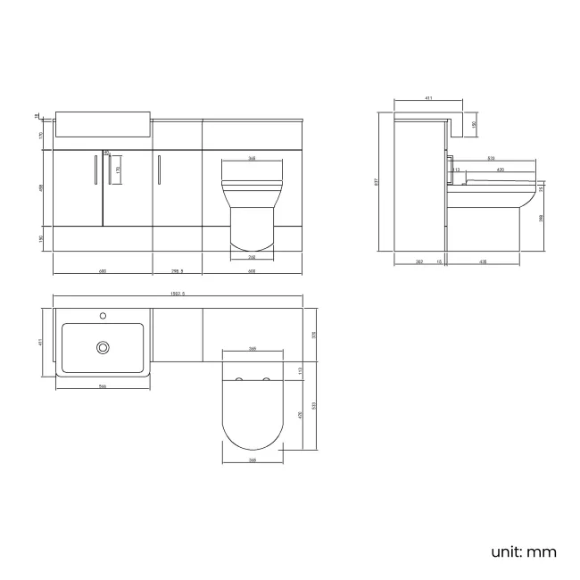 Harper Charcoal Elm Combination Vanity Basin and Miami Toilet 1500mm