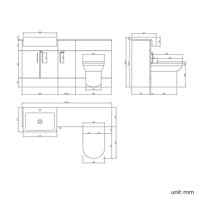 Harper Charcoal Elm Combination Vanity Basin with Marble Top & Miami Toilet 1500mm