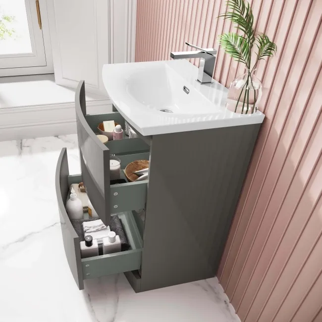 Bali Tungsten Grey Basin Drawer Vanity 600mm