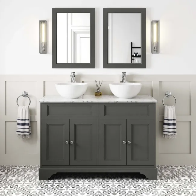 Lucia Graphite Grey Double Vanity with Marble Top & Round Counter Top Basin 1200mm