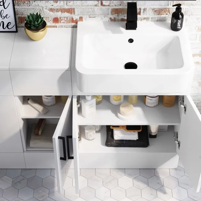 Harper Gloss White Combination Vanity Basin 1500mm - Black Accents (Excludes Pan + Cistern)