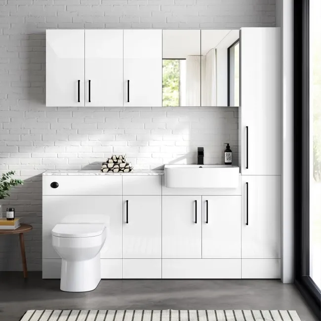 Harper Gloss White Combination Vanity Basin with Marble Top & Miami Toilet 1500mm - Black Accents