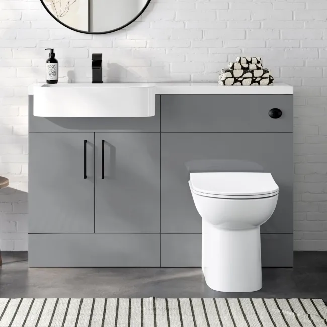 Harper Stone Grey Combination Vanity Basin and Aruba Toilet 1200mm - Black Accents - Left Handed