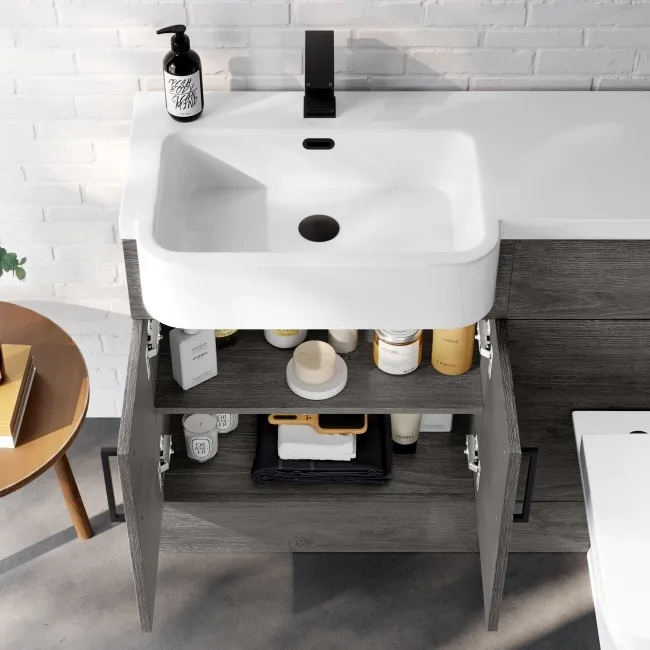 Harper Charcoal Elm Combination Vanity Basin and Atlanta Toilet 1200mm - Black Accents - Left Handed