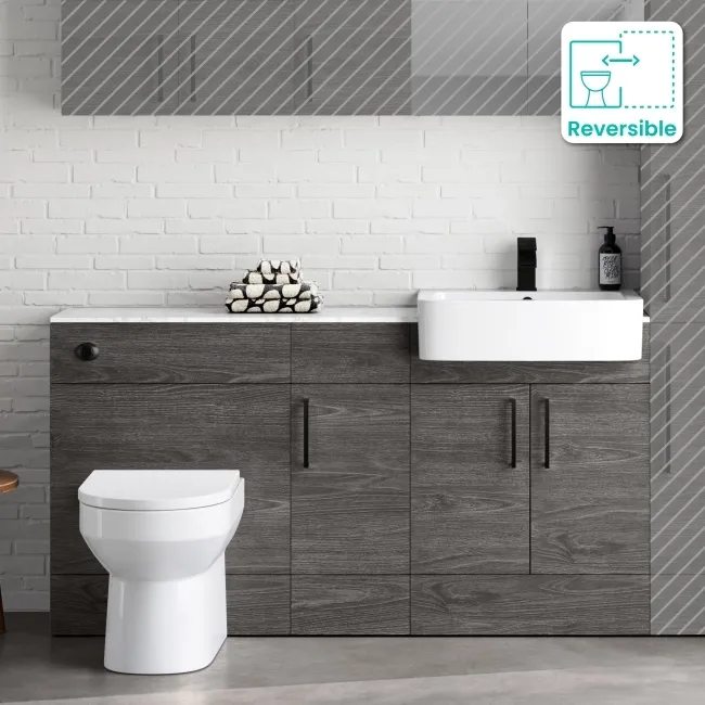 Harper Charcoal Elm Combination Vanity Basin with Marble Top & Miami Toilet 1500mm - Black Accents