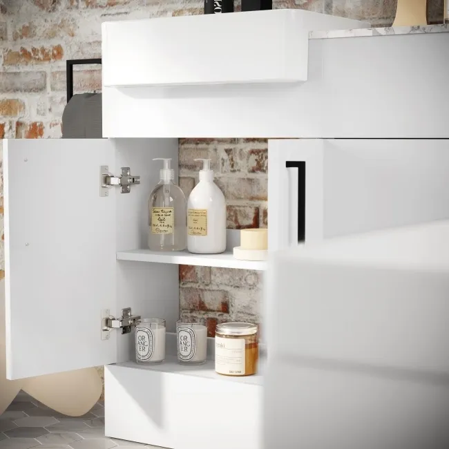 Harper Gloss White Combination Vanity Basin with Marble Top & Atlanta Toilet 1000mm - Black Accents