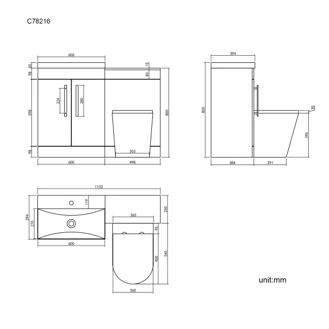 Avon Gloss White Combination Vanity Basin and Boston Toilet 1100mm