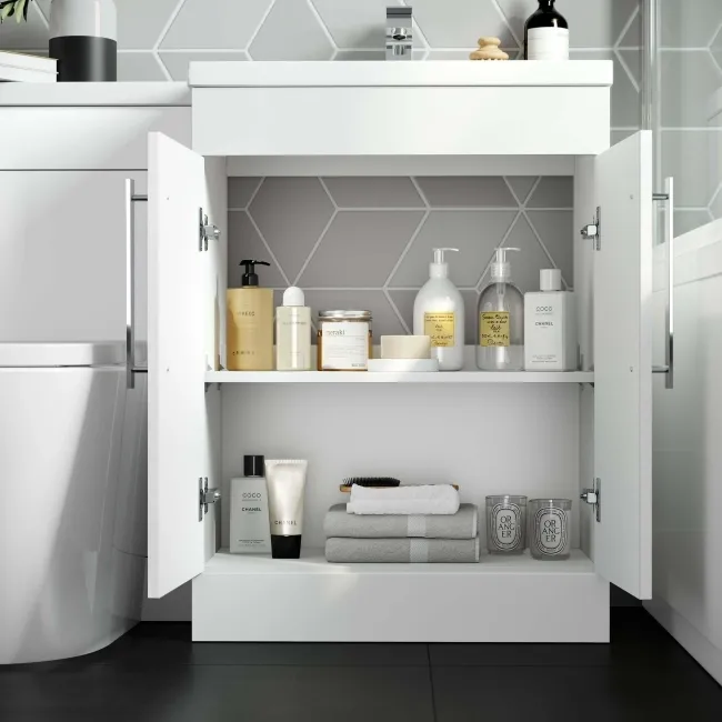 Avon Gloss White Combination Vanity Basin and Boston Toilet 1100mm - Right Handed