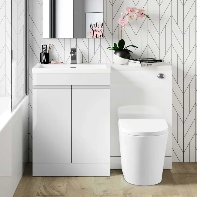 Trent Gloss White Combination Vanity Basin and Boston Toilet 1100mm - Left Handed