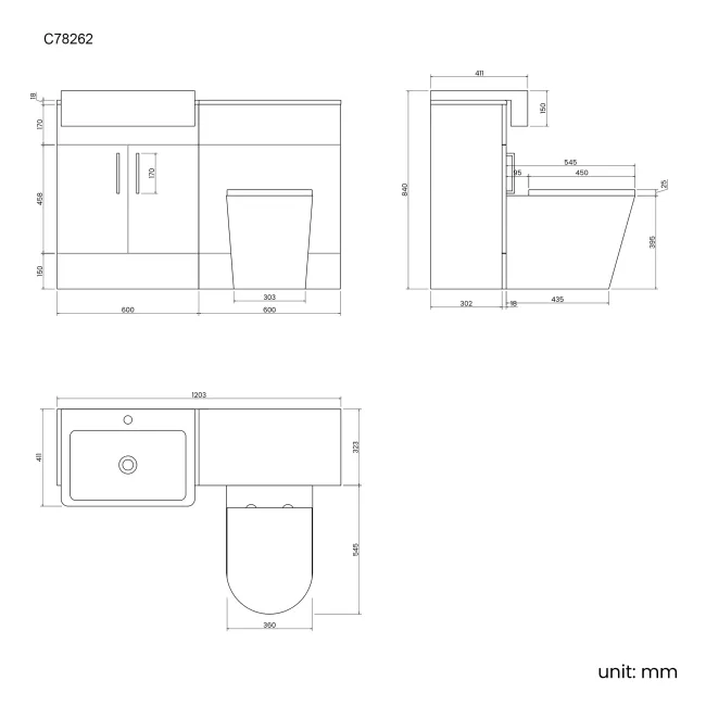 Harper Gloss White Combination Vanity Basin and Boston Toilet 1200mm