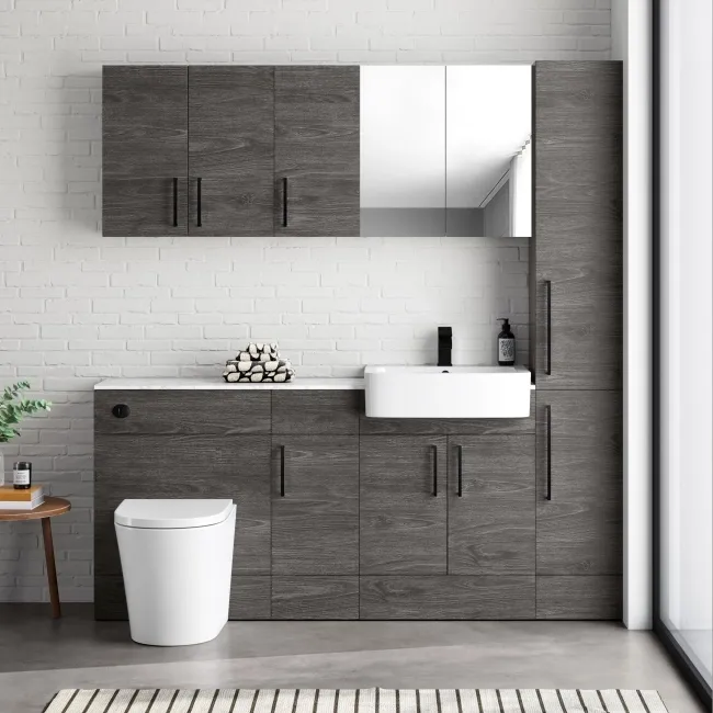 Harper Charcoal Elm Combination Vanity Basin with Marble Top & Boston Toilet 1500mm - Black Accents