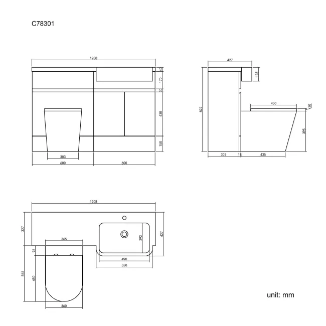 Foster Gloss White Combination Vanity Basin and Boston Toilet 1200mm - Right Handed
