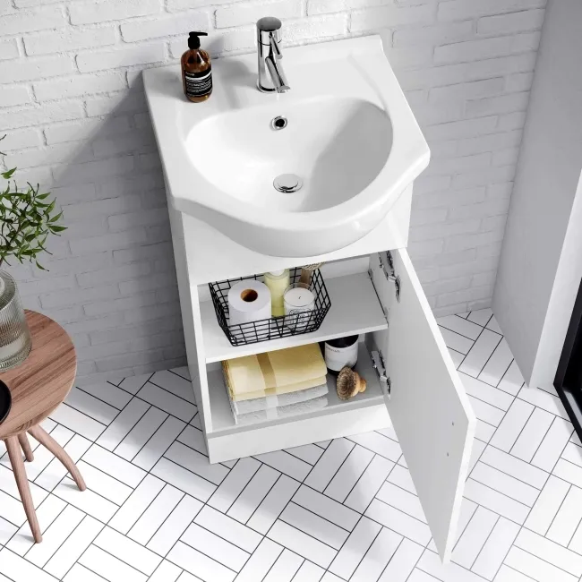Quartz Gloss White Cloakroom Vanity with Semi Recessed Basin 450mm