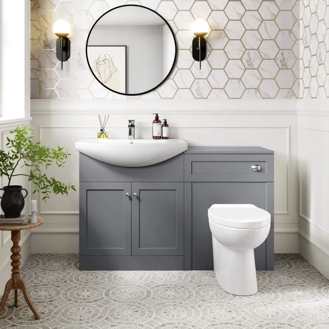 Capri Fog Grey Combination Vanity Basin and Austin Toilet 1350mm - Chrome Handles