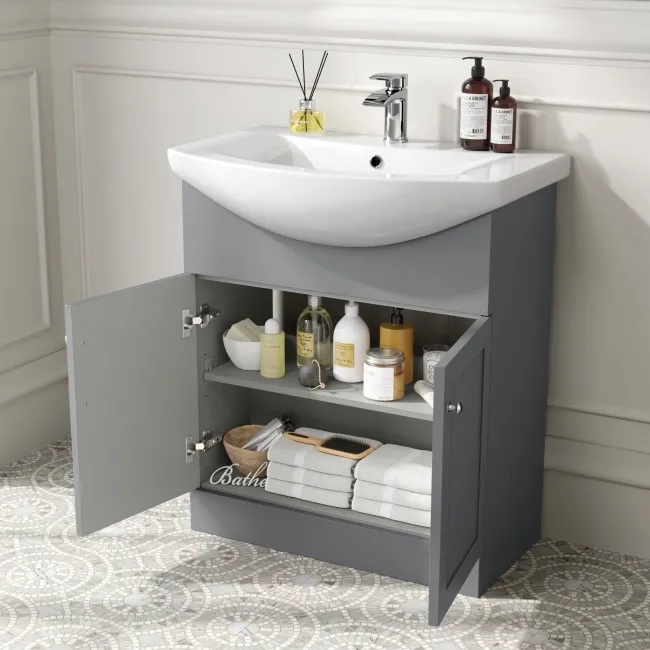 Capri Fog Grey Combination Vanity Basin and Houston Toilet 1350mm - Chrome Handles