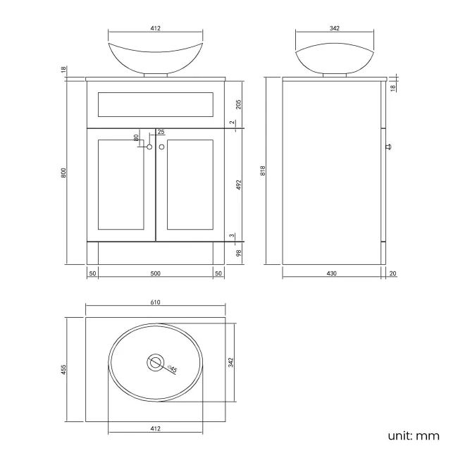 Milos Fog Grey Vanity with Oval Basin 600mm - Brushed Handles