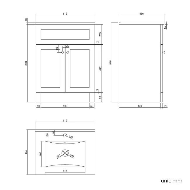 Milos Fog Grey Basin Vanity 600mm - Chrome Handles