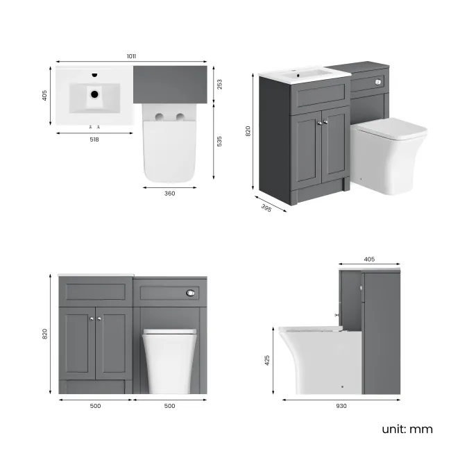 Milos Fog Grey Combination Vanity Basin and Houston Toilet 1000mm - Chrome Handles