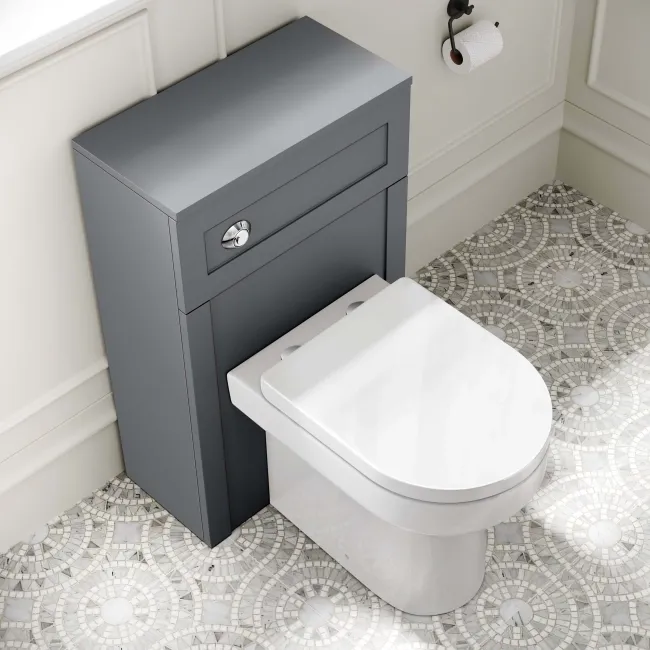 Milos Fog Grey Combination Vanity Basin and Denver Toilet 1100mm - Chrome Handles