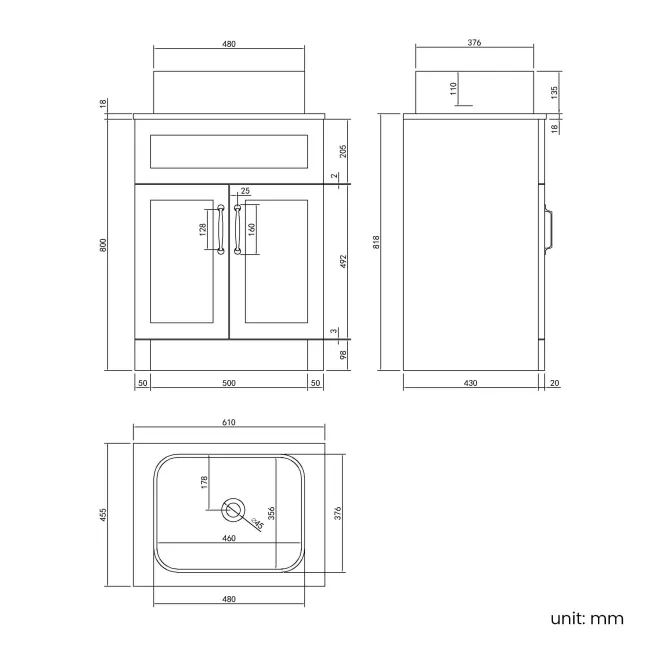 Milos Fog Grey Vanity with Troy Basin 600mm - Traditional Handles