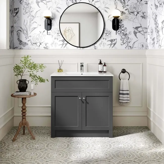 Milos Slate Grey Basin Vanity 800mm - Chrome Handles