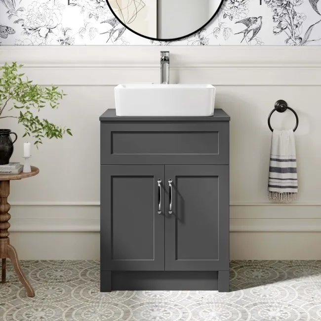 Milos Slate Grey Vanity with Troy Basin 600mm - Traditional Handles