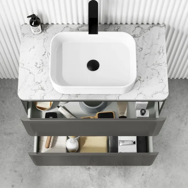 Corsica Tungsten Grey Vanity Drawer with Marble Top & Marin Basin 800mm