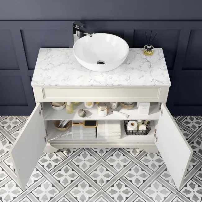 Lucia Chalk White Vanity with Marble Top & Round Counter Top Basin 1030mm
