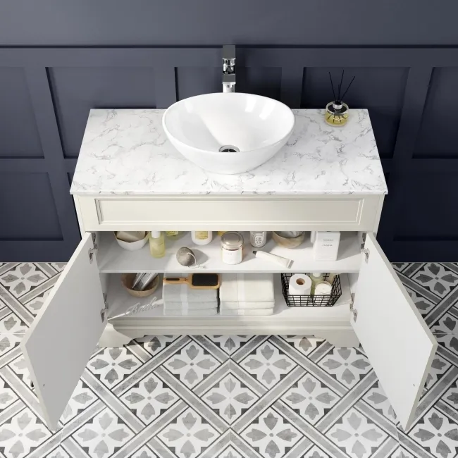 Lucia Chalk White Vanity with Marble Top & Oval Counter Top Basin 1030mm