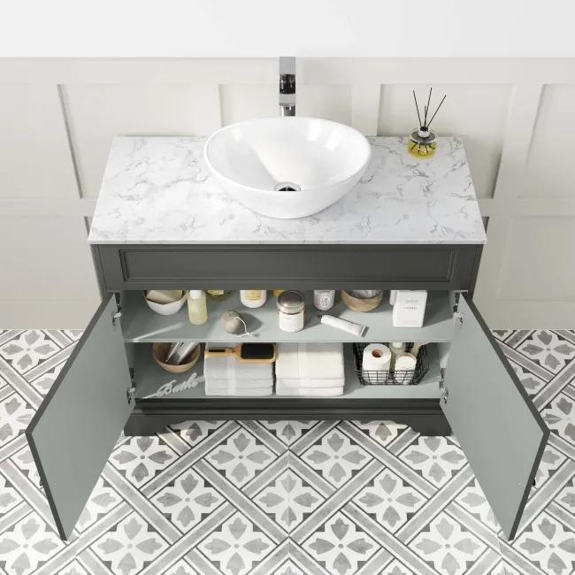 Lucia Graphite Grey Vanity with Marble Top & Oval Counter Top Basin 1030mm
